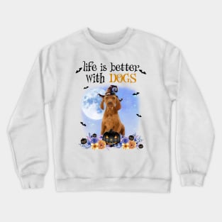 Vizsla Witch Hat Life Is Better With Dogs Halloween Crewneck Sweatshirt